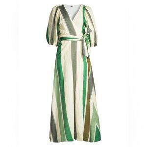 JUAN DE DIOS ERMITA WRAP DRESS GREEN STRIPE
